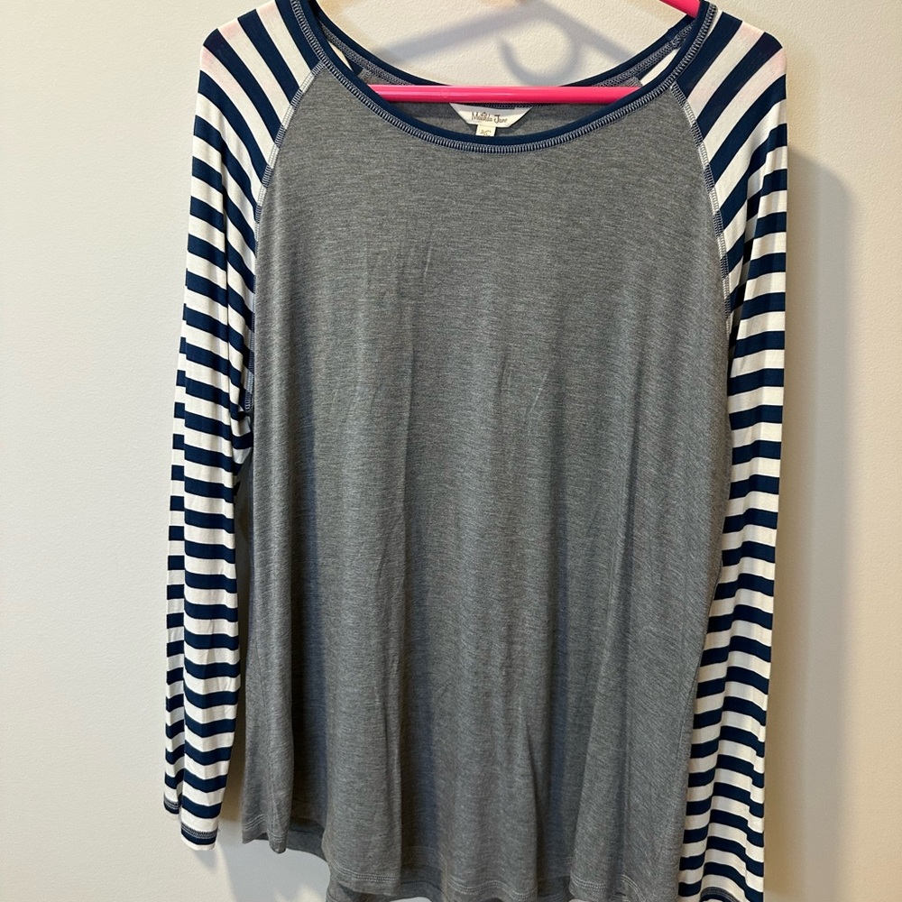 Matilda Jane Gray Long Sleeve T-Shirt with Relaxed Fit and Striped Sleeves